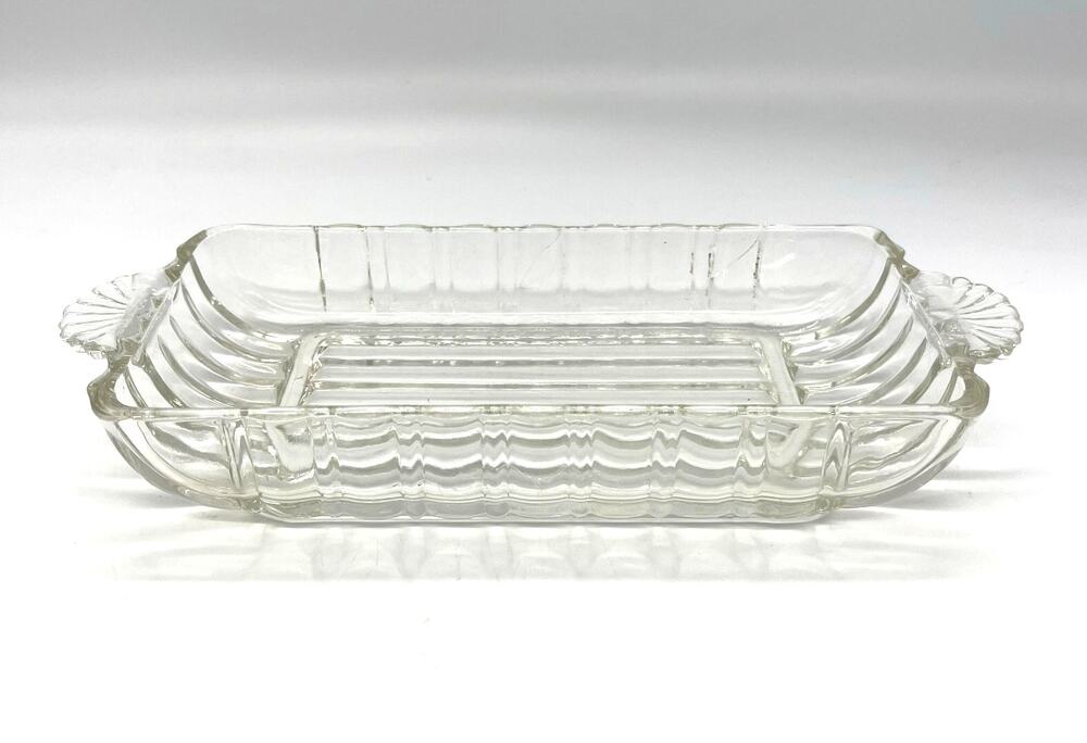 Vintage Anchor Hocking Art Deco Clear Heavy Glass Butter / Serving Dish 8.5"